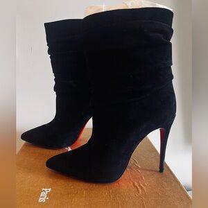 Christian Louboutin Black Suede Ishtar Stiletto Heel Booty 100 MM Size 36.5